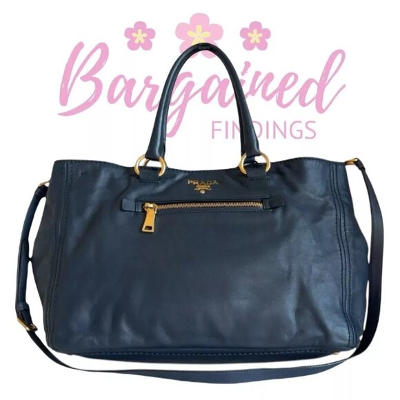 Authentic PRADA Baltico (Blue) Calf Leather Two Way Large Tote Bag - Picture 1 of 13